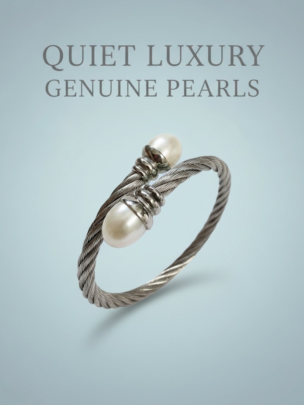 Genuine Pearls Silver Cable Cuff Bracelet